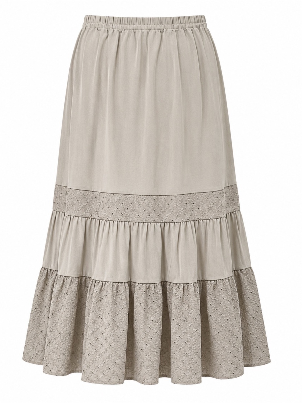 Liz Claiborne Taupe Tiered Maxi Skirt with Eyelet Panels - Picture 1 of 13